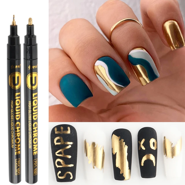 2pcs/set Mirror Chrome Gold Nail Art Pens Metallic Paint Nail Pen Art Lines  Drawing Pens DIY Painting Nail Graffiti Pen - AliExpress