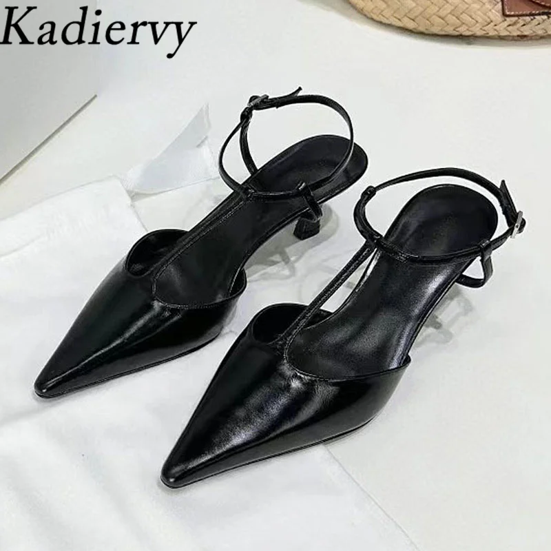 

Sexy Kitten Heels Women Pumps Pointed Toe Slingbacks Genuine Leather Buckle Strap Sandals Women High Heels Summer Shoes Woman