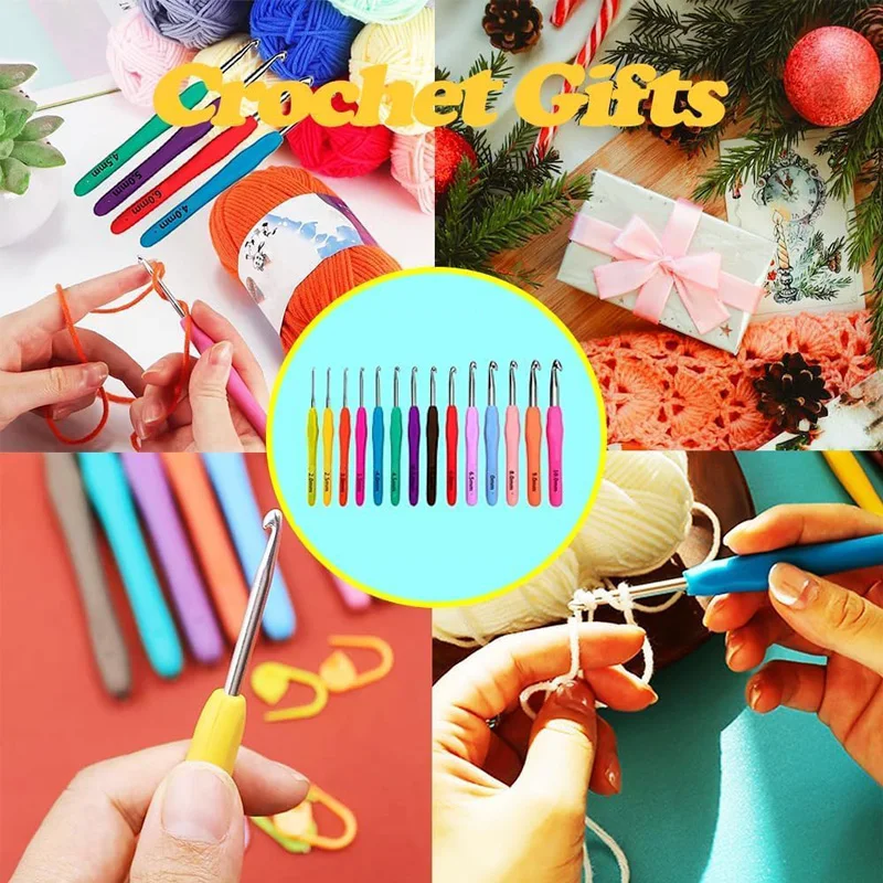 Comfort Grip Extra-Long Crochet Hooks Set, 14 Sizes (2mm-10mm) for Beginners and Arthritic Hands