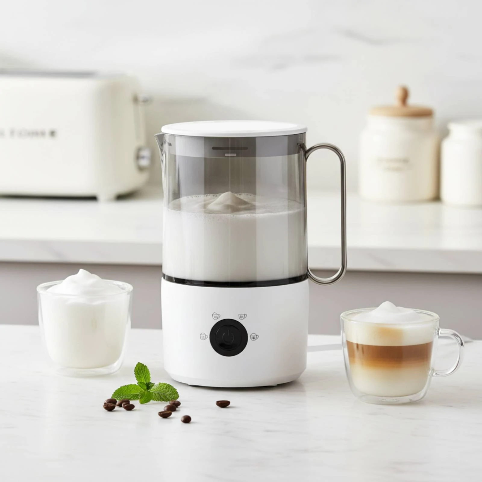 Electric Milk Frother Central Whisk Milk Foam Appliance Frothing Jug Fill Lines Countertop Appliance Easy to Use 2