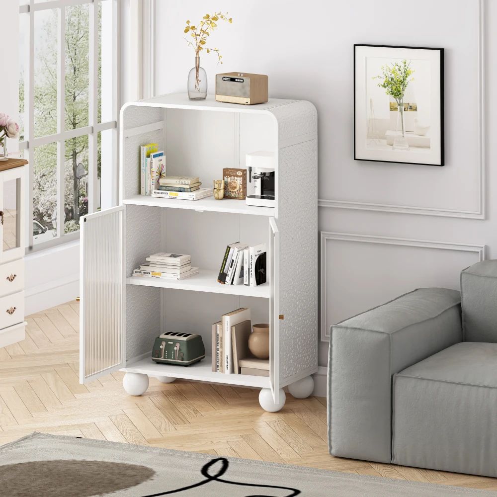 45.28" HBathroom Floor Cabinet with Glass Door, Freestanding Display Storage Cabinet for Bathroom, Living Room, Kitchen, Office