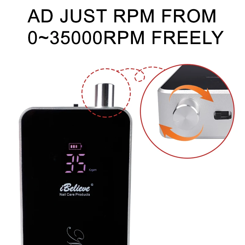 65W Rechargeable Nail Drill TP301/322 Professional 35000Rpm Low Vibration Cordless Handpiece Nail Kit with Charging Base 5