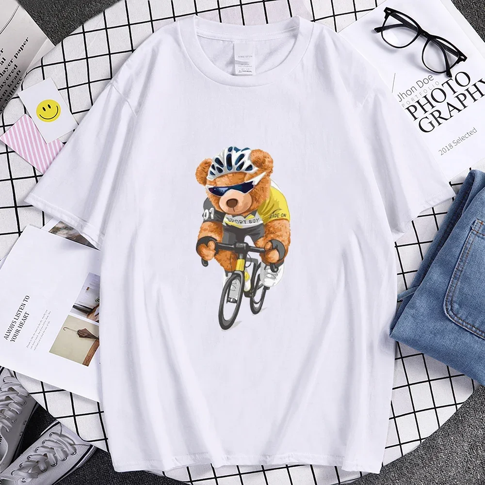 

Футболка мужская с коротким рукавом, смешной принт велосипедного медведя, Повседневная дизайнерская уличная одежда в стиле унисекс, Харадзюку, Y2k, лето