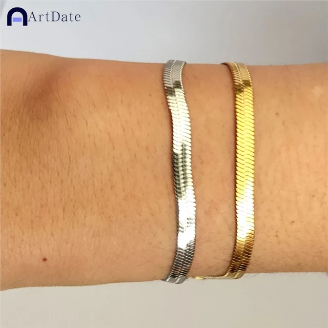 95006-0f329d.jpg Bracelet Classique Minimaliste en Acier Inoxydable de 16 + 5cm pour Femme, Bijoux en Or, Largeur 2/3/4mm, Cadeau