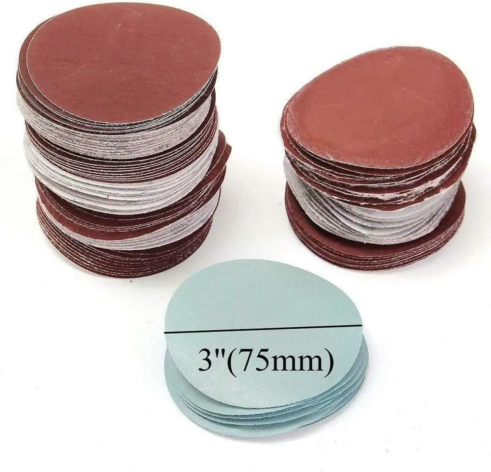 100개 75mm 알루미나 플로킹 사포 디스크 803000 그릿 목재 금속 자동차 샌딩..