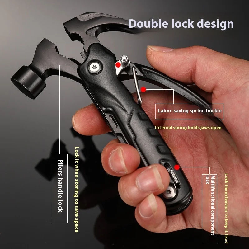 Outdoor Camping Sheep Horn Small Hammer Combination Tool High Carbon Steel Household Car Window Breaking Hammer Multifunctional