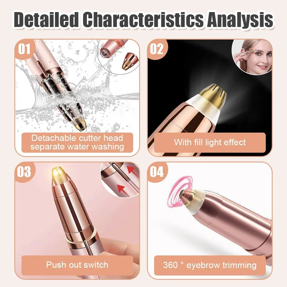 2pcs Eyebrow Trimmer Women's Eyebrow Pencil Shaver Mini Portable Hair Removal Machine Eye brow Shaper Razor Body Face Beauty 4