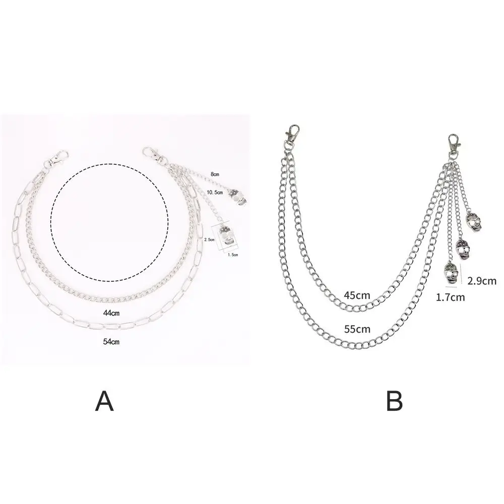 Silver Metal Alloy Skull Waist Chain Belt for Men and Women