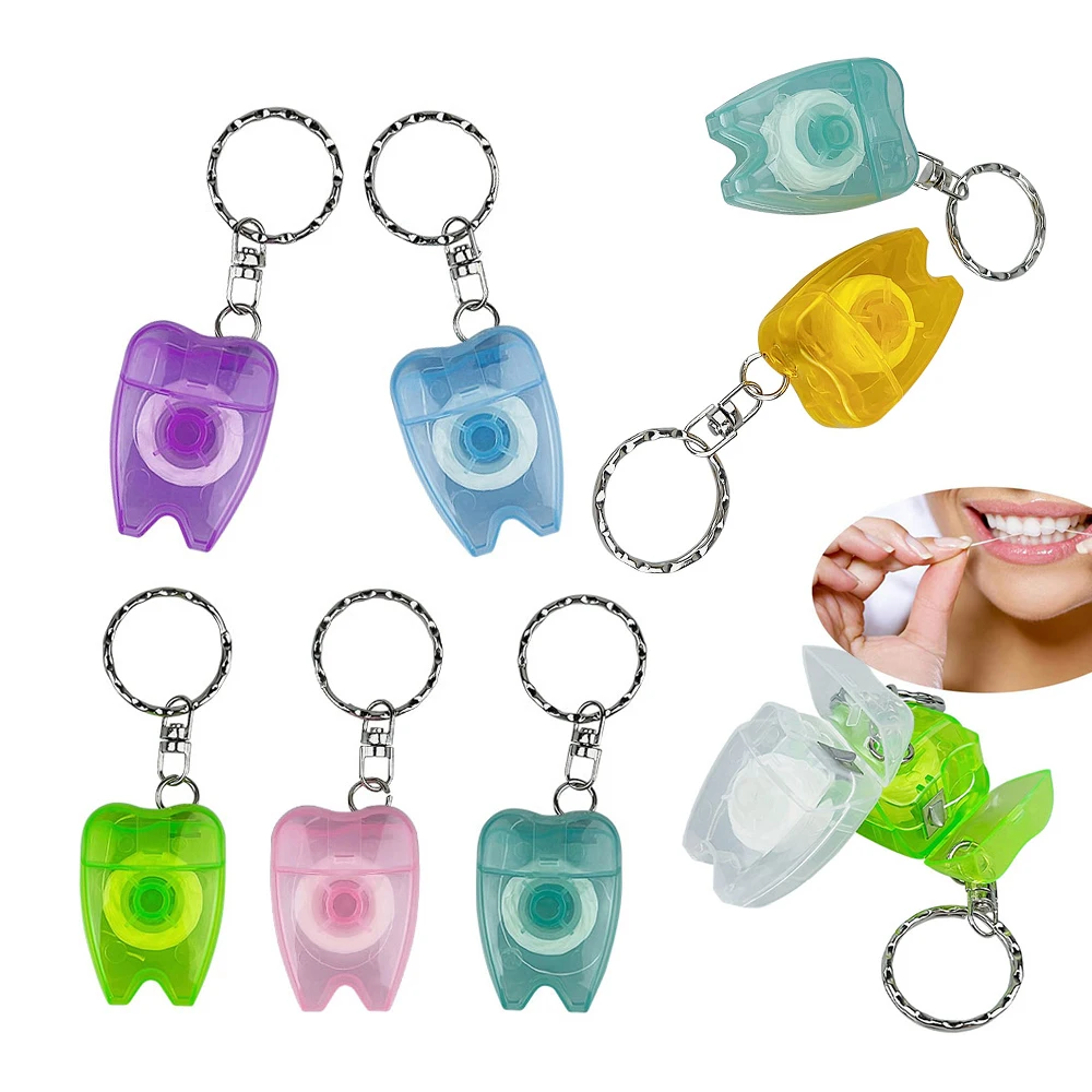 50/100pcs Dental Floss with Keychain for Gum Care Teeth Cleaning Oral Care Tooth Shape Dental Jewelry Keychain 3