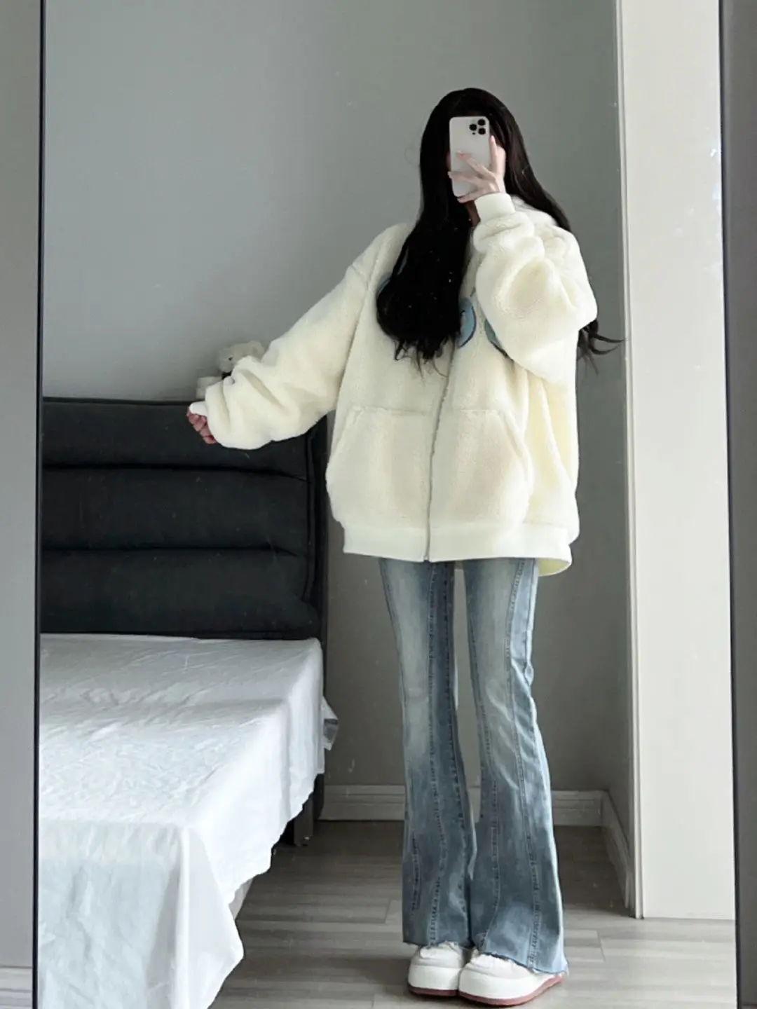 Autumn Winter New Thick Hoodie Women Casual Loose Warm Cardigan Simple Fleece Embroidery Zip Up Hoodie New