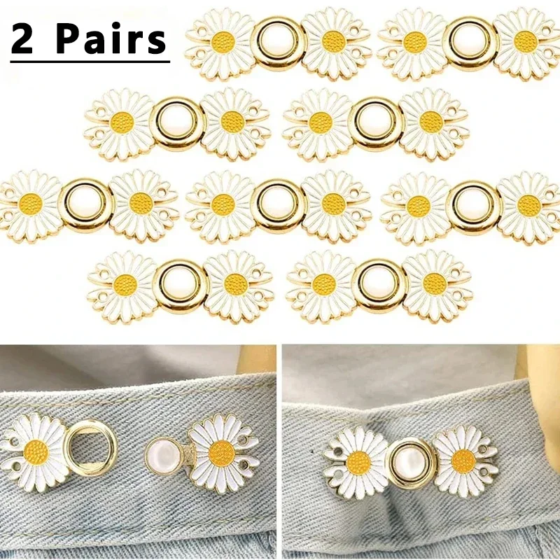 Reusable Metal Buttons Pearl Snap Fastener Pants Pin Retractable Button Sewing-on Buckles for Jeans Perfect Fit Reduce Waist 2