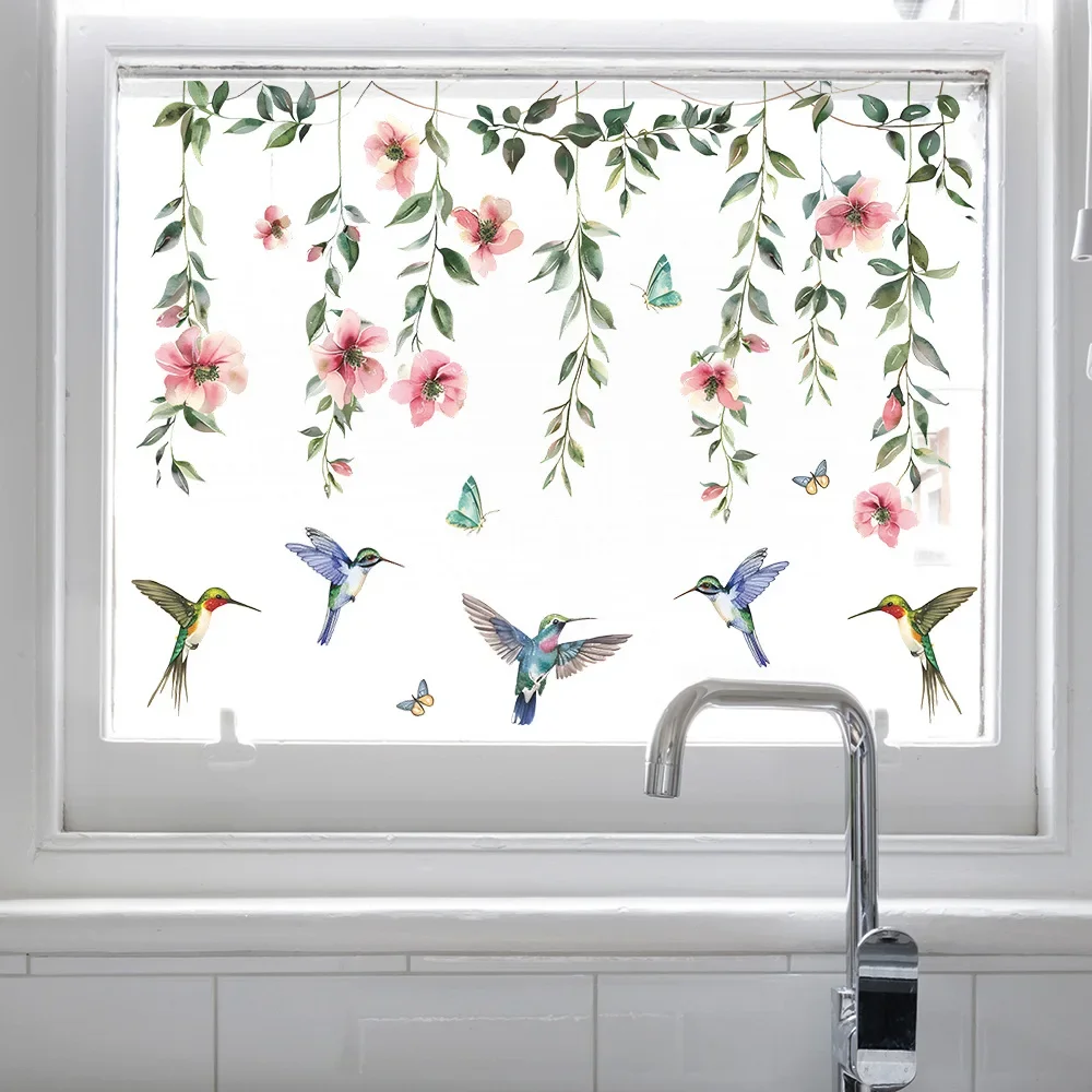 1PCS Green Plants Flowers Vines Birds Glass Windows Home Landscaping Decoration Electrostatic Uv Window Stickers