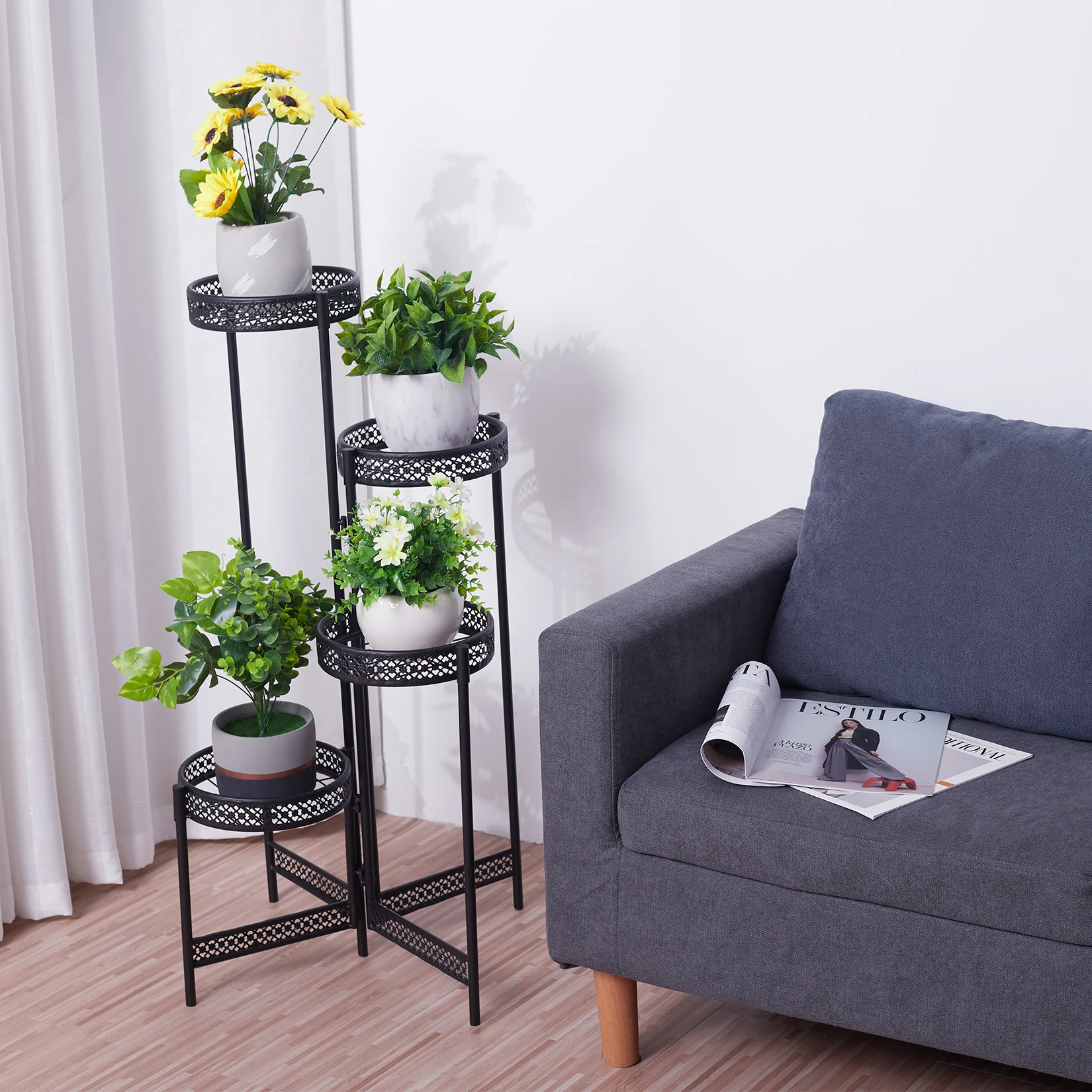 Metal Flower Pot Rack Plant Stand Garden Planter Corner Shelving Storage Shelf Indoor and Outdoor 3/4 Tier