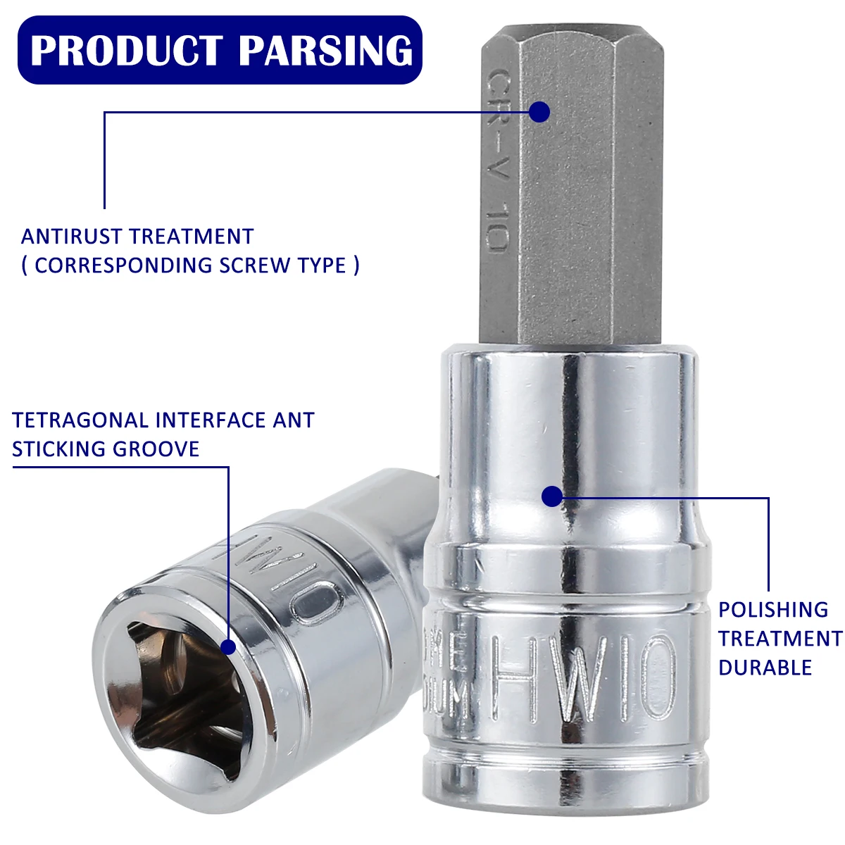 Set Di 9 Chiavi A Brugola Per Punte Metriche - 3/8" Drive, Misure Da 2 A 10 Mm