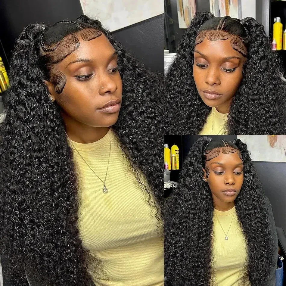 26inch Long Curly Wig 13x4 Kinky Curly Lace Frontal Wigs for Black Women Real Human Hair Wigs Glueless  Natural Black Color