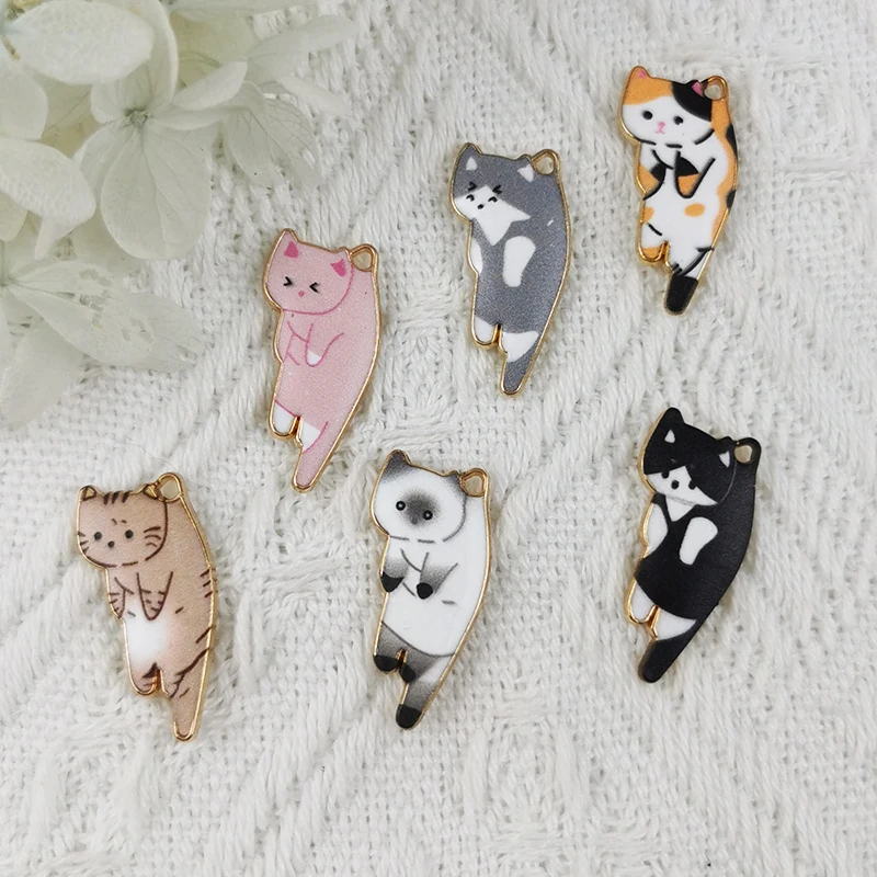 24 Dijes De Gato Gordito Esmaltados | Para Pulseras Y Collares DIY - 19x15.5 Mm | 6 Colores Diferentes