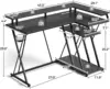 L Shaped Gaming Desk with LED Lights & Power Outlets, Computer Desk with Monitor Stand, Gaming Table , with Hooks, Black 3