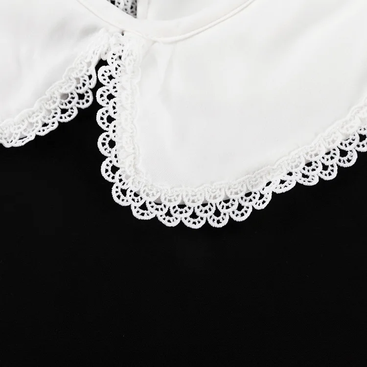 Elegant Slim Mini Dress Women Lace Short Sleeve Doll Collar Button Splice Autumn Fashion Classic Office Dresses Female