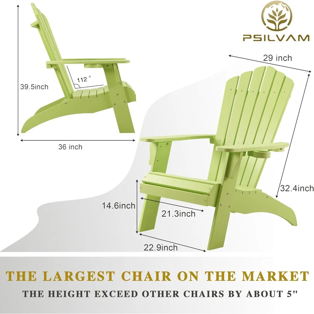Adirondack Chair, Oversized Poly Lumber Fire Pit Chair with Cup Holder, 350Lbs Support Patio Chairs for Garden, Weather Resista 3