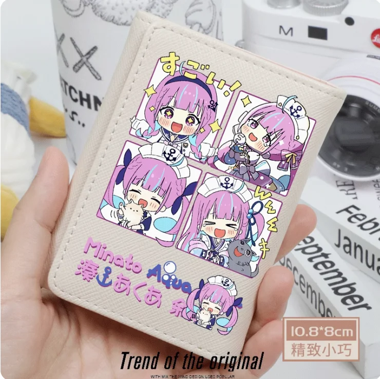 Anime Hololive Minato Aqua Fashion Wallet PU Purse Card Coin Hasp Money Bag Cosplay Gift B185