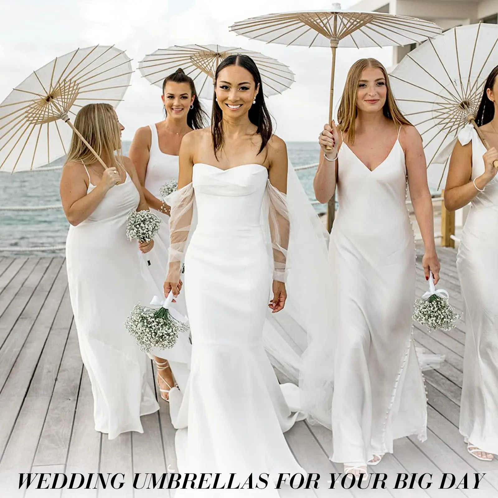 

60/80cm Chinese Paper Umbrellas Wedding Wooden handle White Umbrella Photography Props for Baby Shower Party Wedding