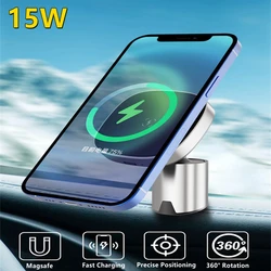 Magsafe cargador inalámbrico para coche, soporte magnético de aleación de aluminio para teléfono, para iPhone serie 13/12, 15W