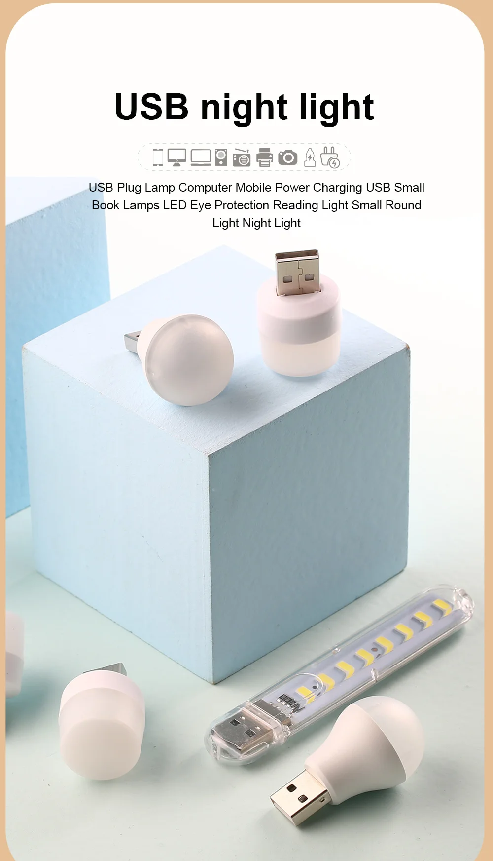 Lampu LED USB Mini Night Light Lampu Baca Tidur Travel Portable Kecil - Orbit.co.id