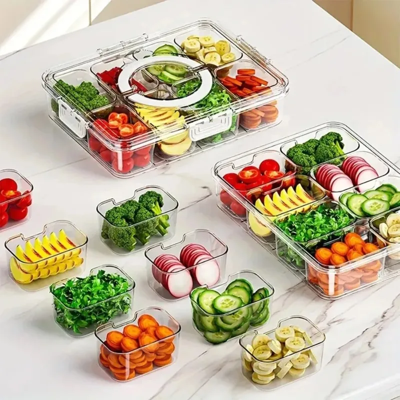 8-Grid Divided Plate with Lid Food Storage Box for Refrigerator
