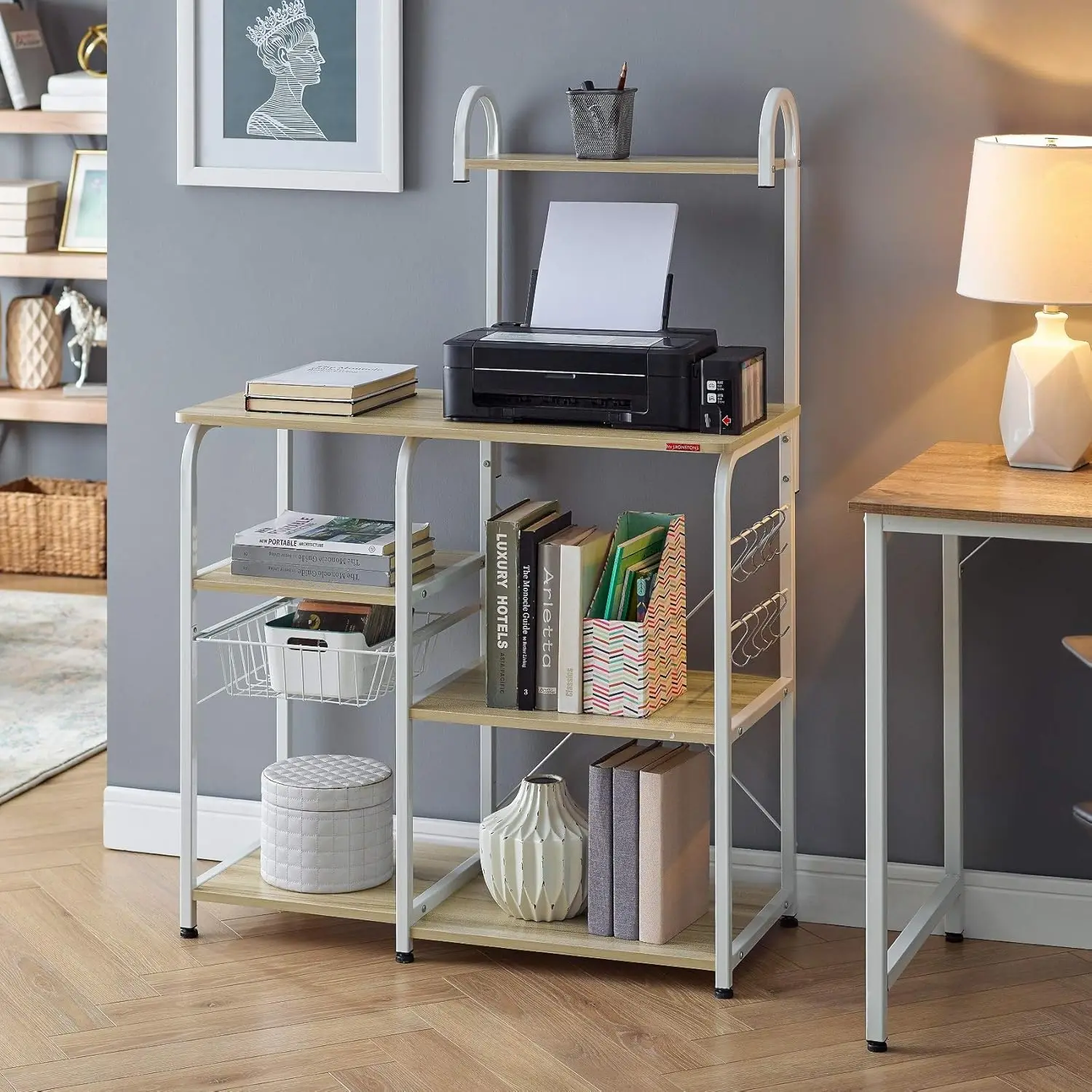 Kitchen Baker's Rack Utility Storage Shelf 35.5" Microwave Stand 3-Tier+4-Tier Shelf for Spice Rack Organizer Works