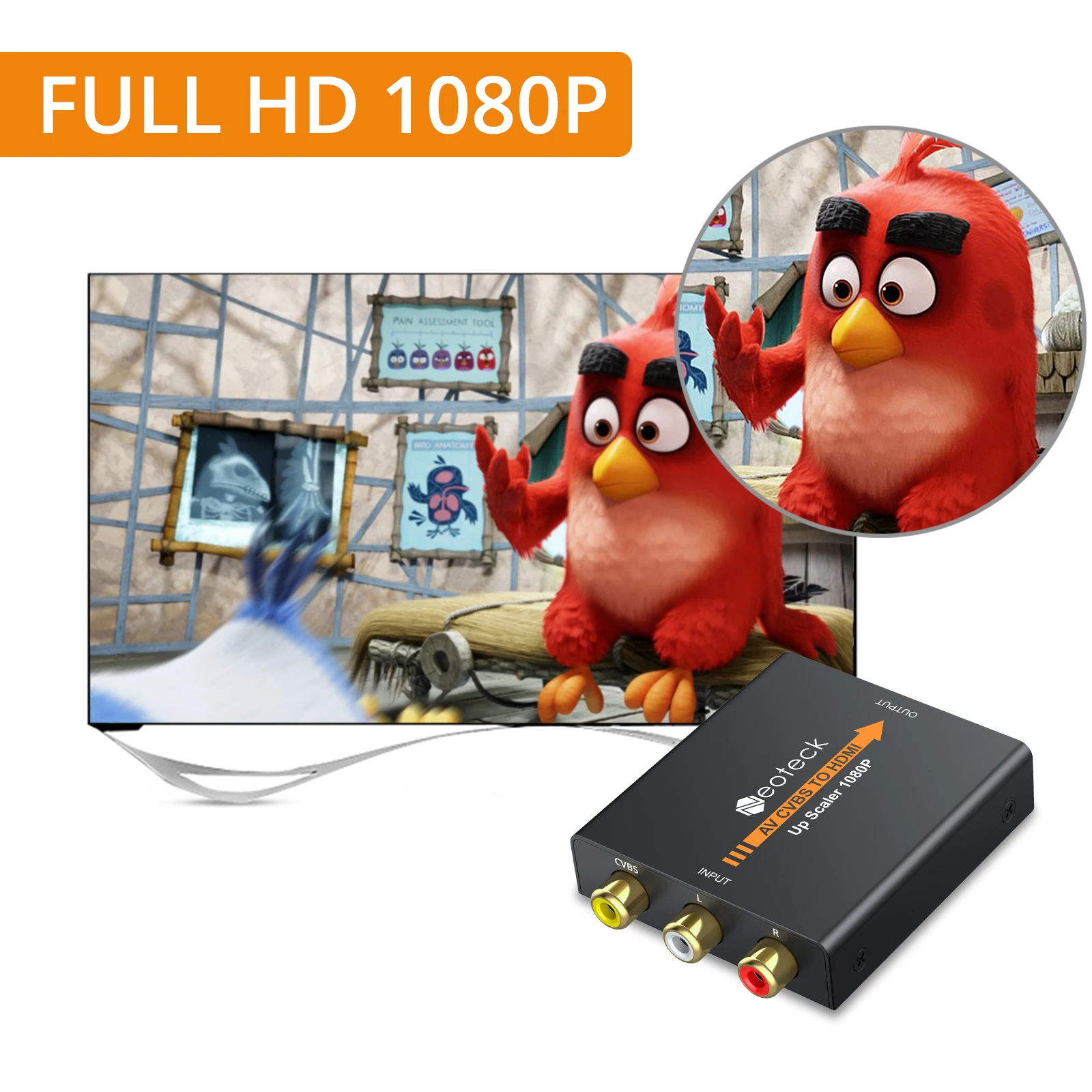 Neoteck AV CVBS 3RCA to HDMI ȣȯ   Ϸ,  L/R   NTSC PAL 1080P  ̺ ڽ