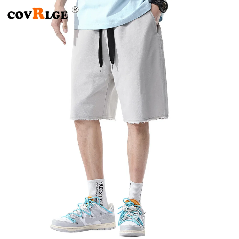 

Covrlge Summer Casual Shorts Men's Loose Cotton Basketball Sports Pants Solid Color Knitted Solid Color Male Streetwear MKD128