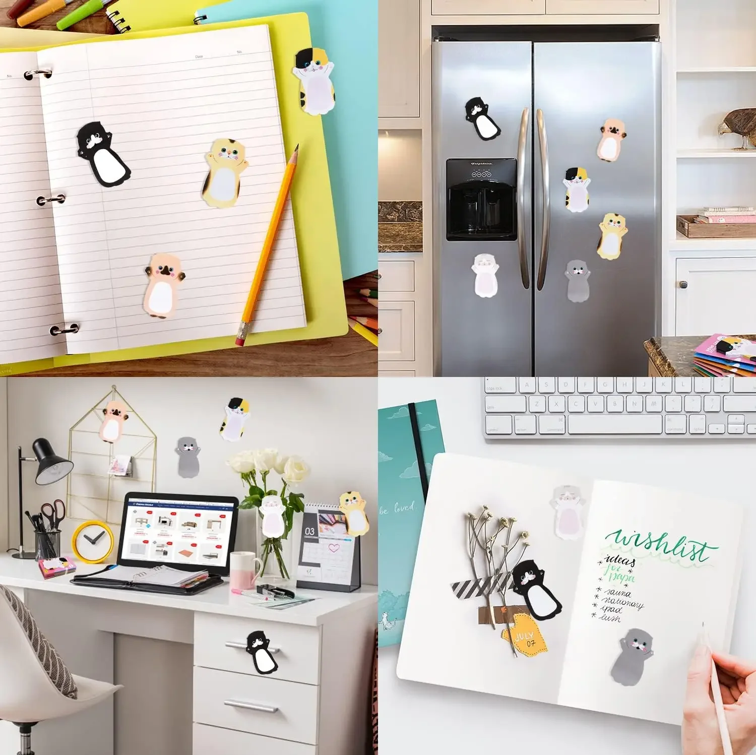 210pcs 귀여운 동물 스티커 메모 미니 키티 고양이 스티커 메모 아이를위한 선물 작업 책상 홈 학교 학생 동료 친구 사무실