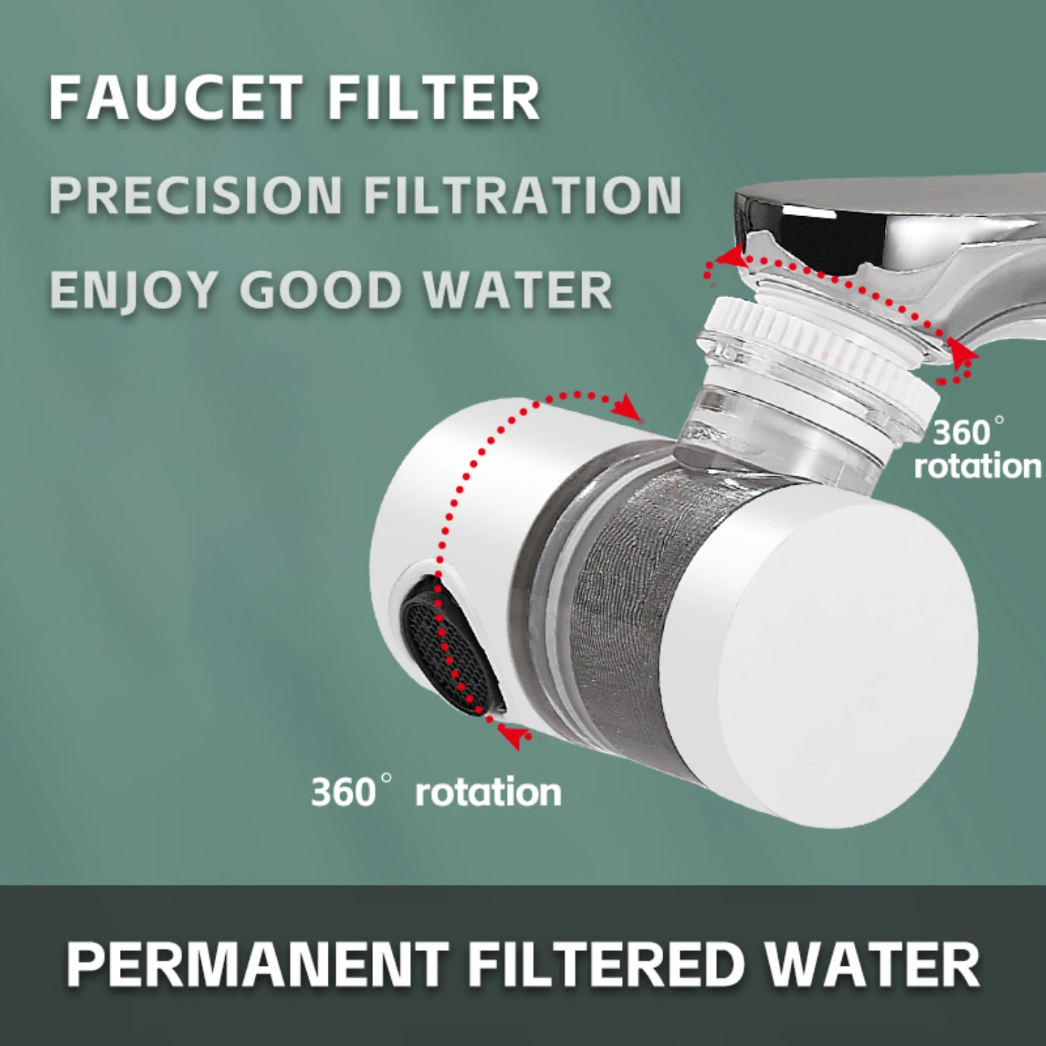 Faucet Water Filter Stainless Steel PP Cotton Filter Rotation For Various Faucets