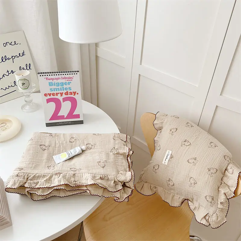 High-quality cotton muslin toddler ruffle duvet cover with pillowcase