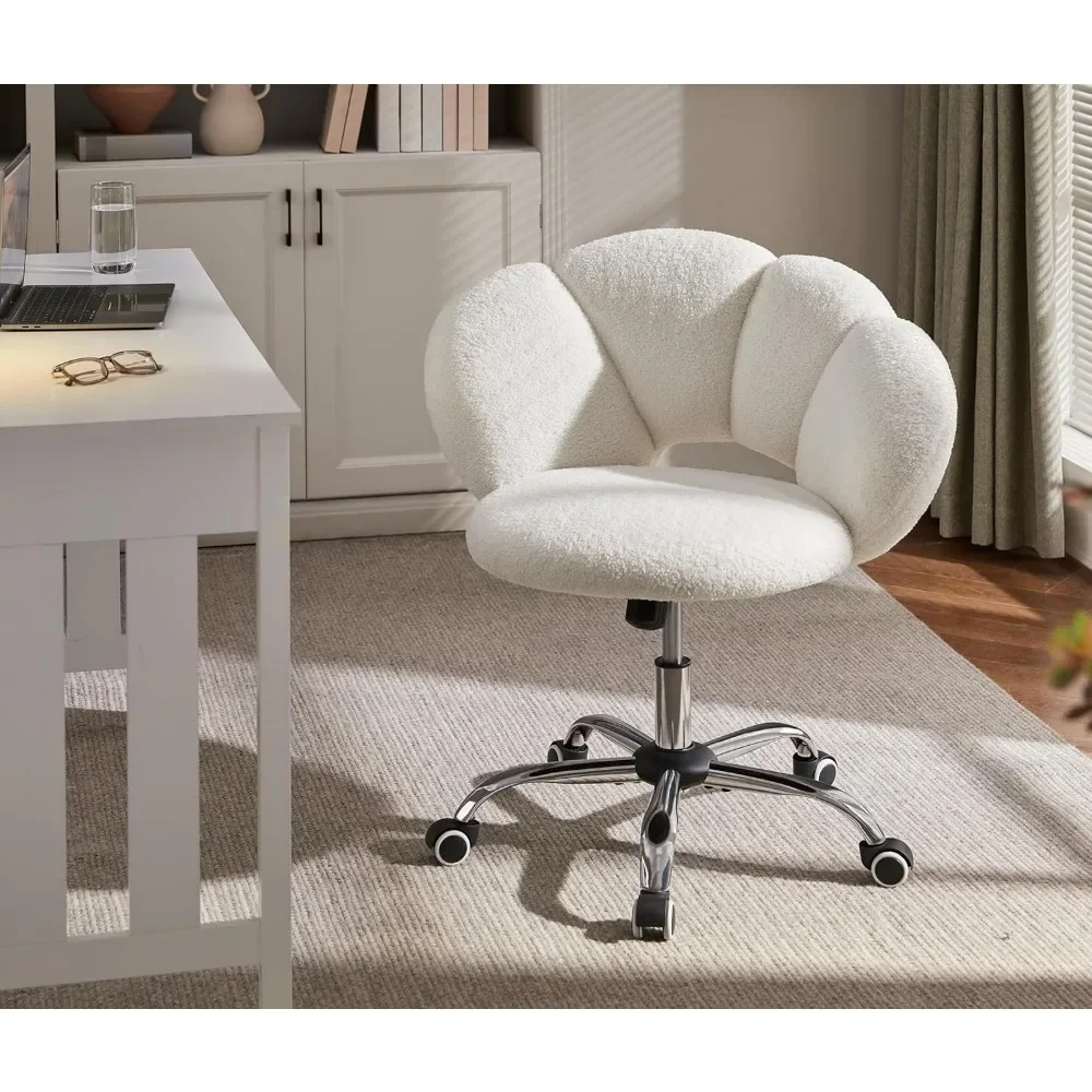 Boucle Upholstered Desk Chair Cloud-Shaped Vanity Chair Adjustable Home Office Chairs Computer Chairs with Rolling Wheels 6