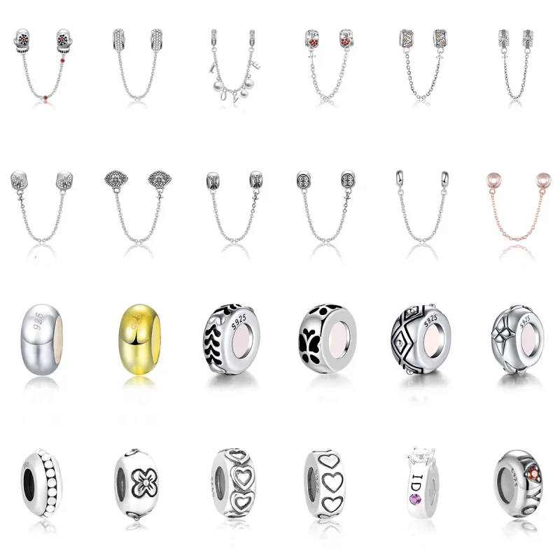 

Clip Stopper Charms 925 Sterling Silver Safty Chain Rondelle Spacer Bead For Bracelet, Girl Jewelry Beads Gifts