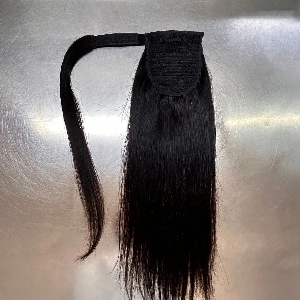 12-26 인치 스트레이트 인간의 머리카락 랩 포니 테일 자연 색상 브라질 버진 헤어 클립 여성용 포니 테일 확장