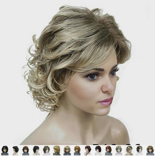 

Women's Synthetic Natural Curly Medium Black/Blonde Hairpiece Hair Wig