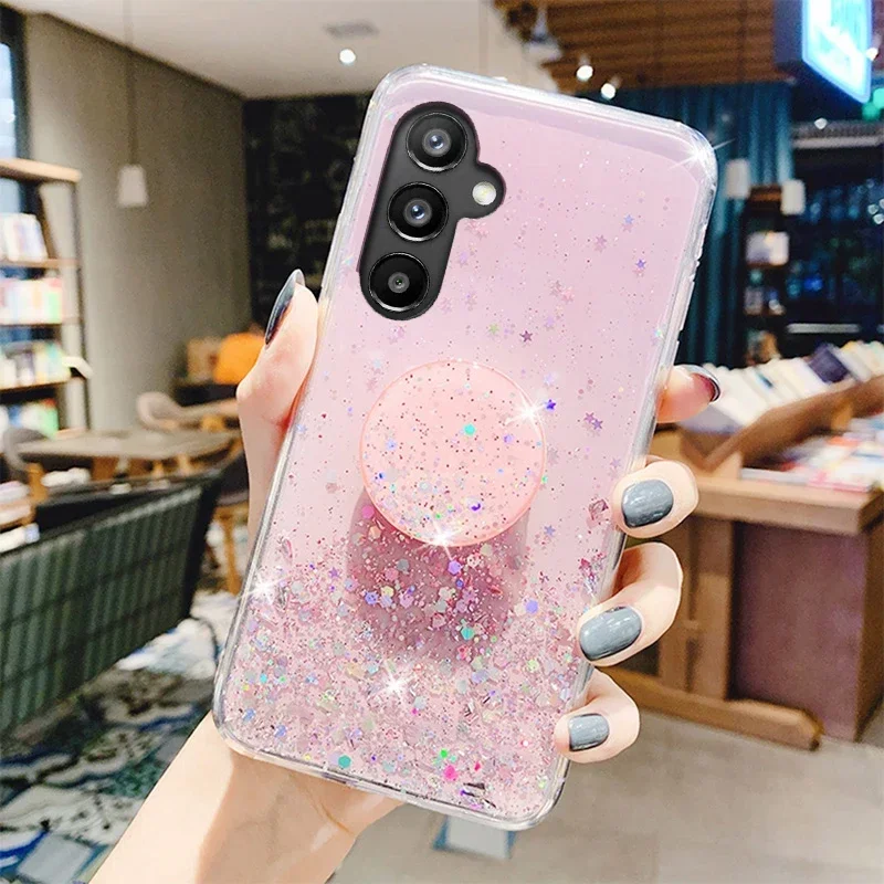 Bling Glitter Silver Foil Phone Holder Case Cover