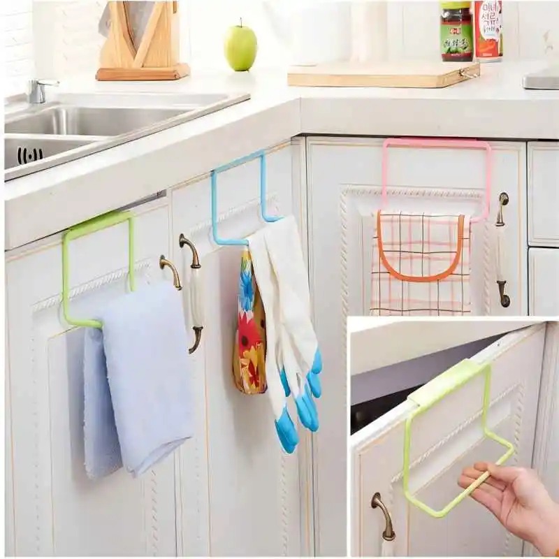 2Pcs Plastic Hanging Holder Multifunction Towel Rack Cupboard Cabinet Door Back Home Storage Organizer Kitchen Accessories