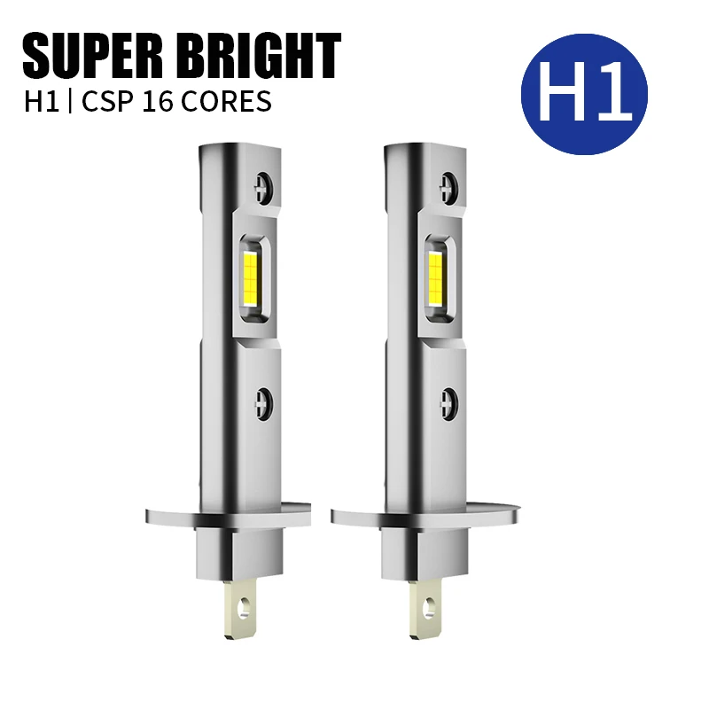 2Pcs 20000LM H1 LED Headlight Bulb H1 LED CSP Canbus LED Fog Light Fanless Wireless Mini Size Auto Lamp 12V 6000K White 1