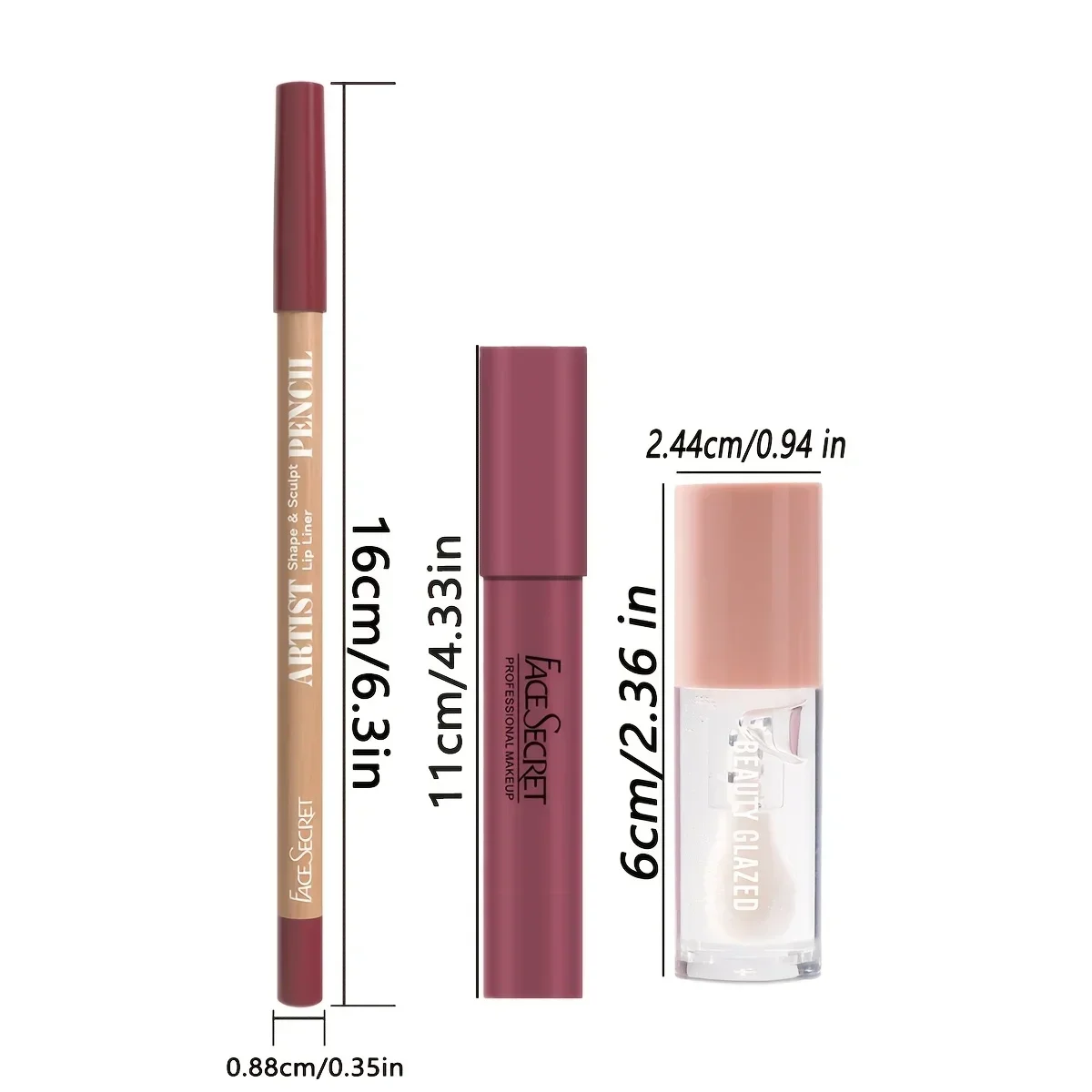 3pcs Lip Liner Lipstick Set,Velvet Silky,Long-Lasting Waterproof,Includes Lip Liner, Moisturizing Oil & Glossy Lipstick