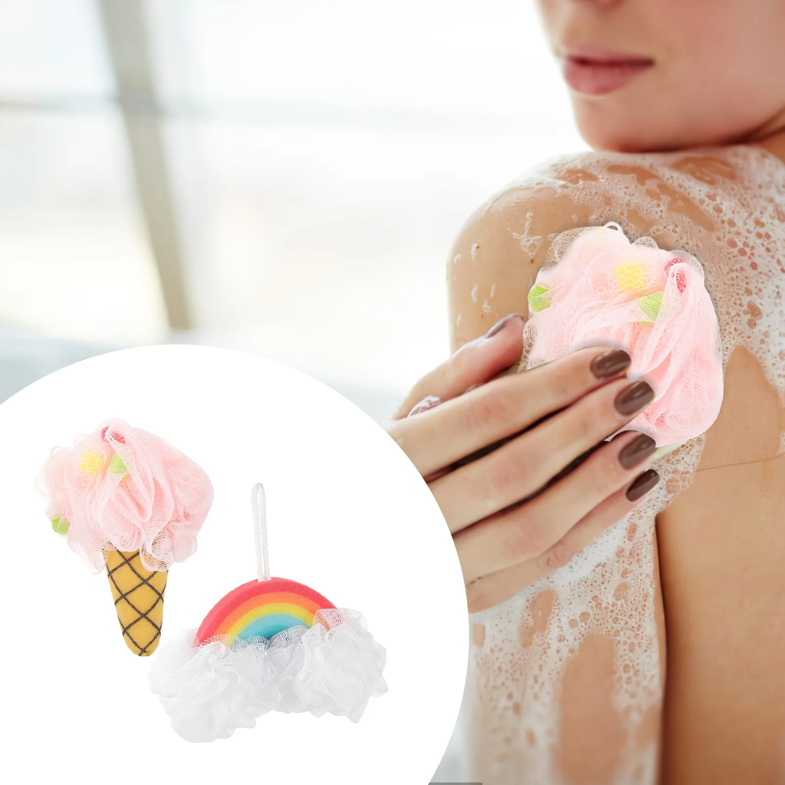 여아용 바디 스폰지 스크러버 워시 로션, 피부 청소 각질 제거 Pe 샤워 용품, 2 개 