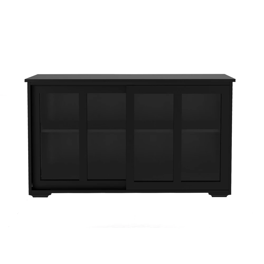 Kitchen Storage Stand Cupboard with Glass Door-Black Shaped Industrial Freestanding Floor Bar Cabinets Liquor Glasses Storage