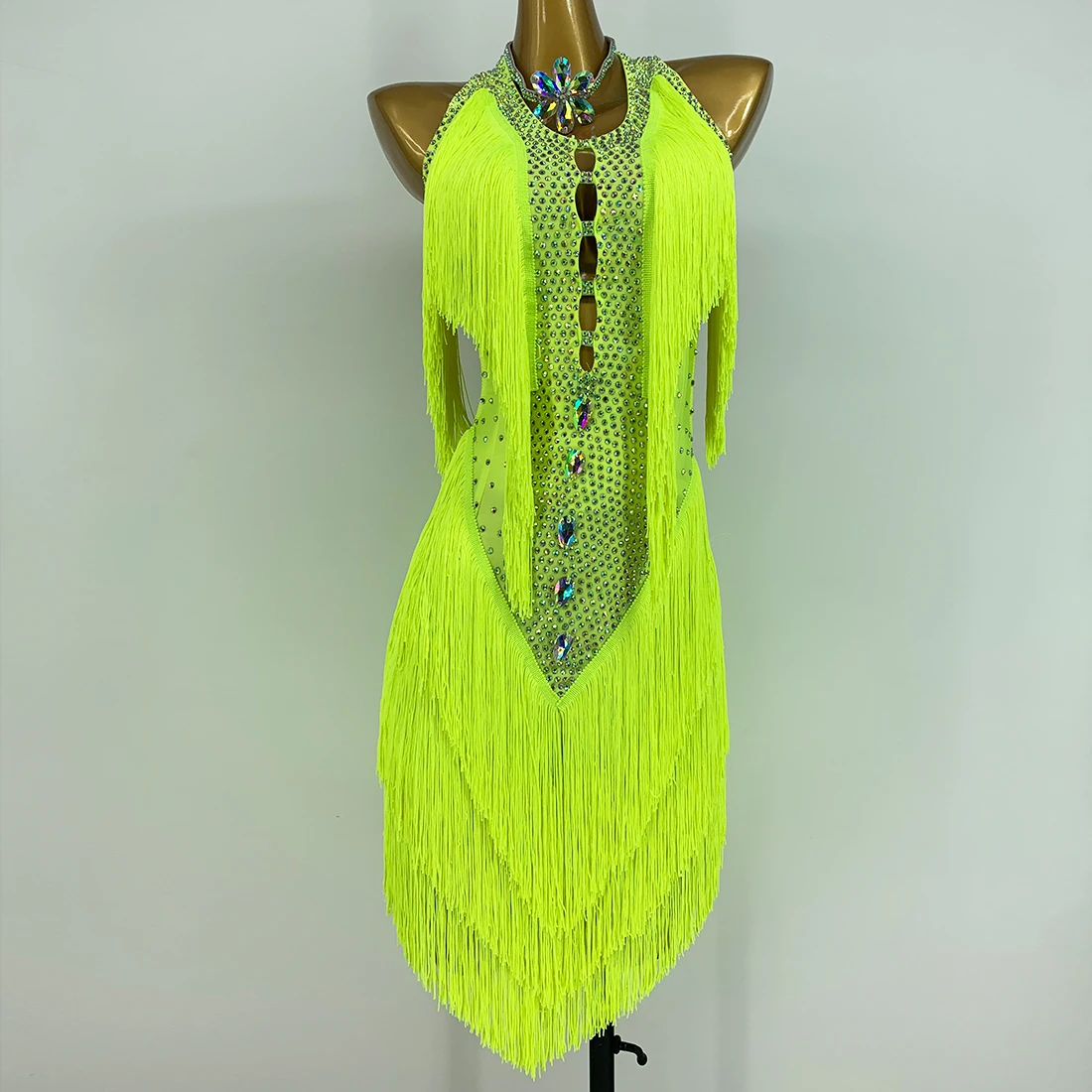 Fluorescence Color Latin Dance Dress Women Sexy Backless Fringe Competition  Dress Cha Cha Rumba Costume Rhinestone Dress BL8054 - AliExpress 200000532