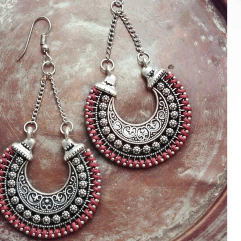 Indian Bohemian Style Ear Jewelry 925 Silver Needle Vintage Earrings Female Eardrops without Pierced Clip