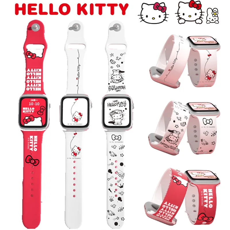 Ремешок силиконовый Hello Kitty для Apple Watch Band 7 6 5 4 Se 44 мм 40 45 42 38 браслет часов IWatch Series 3 2