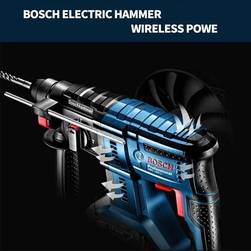 BOSCH 무선 로터리 해머 드릴, GBH 180-Li 브러시리스 18V 리튬 배터리 전동 공구, SDS 플러스 GBH180-Li 임팩트 드릴 포함