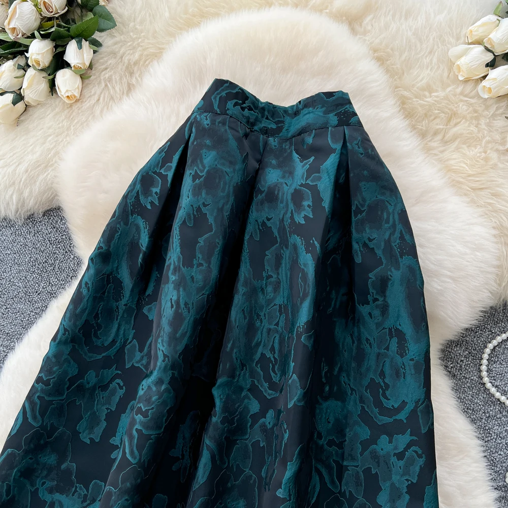 Chic Vintage Elegant jacquard slim High Waist Straight Skirt Korean Streetwear Autumn women clothing
