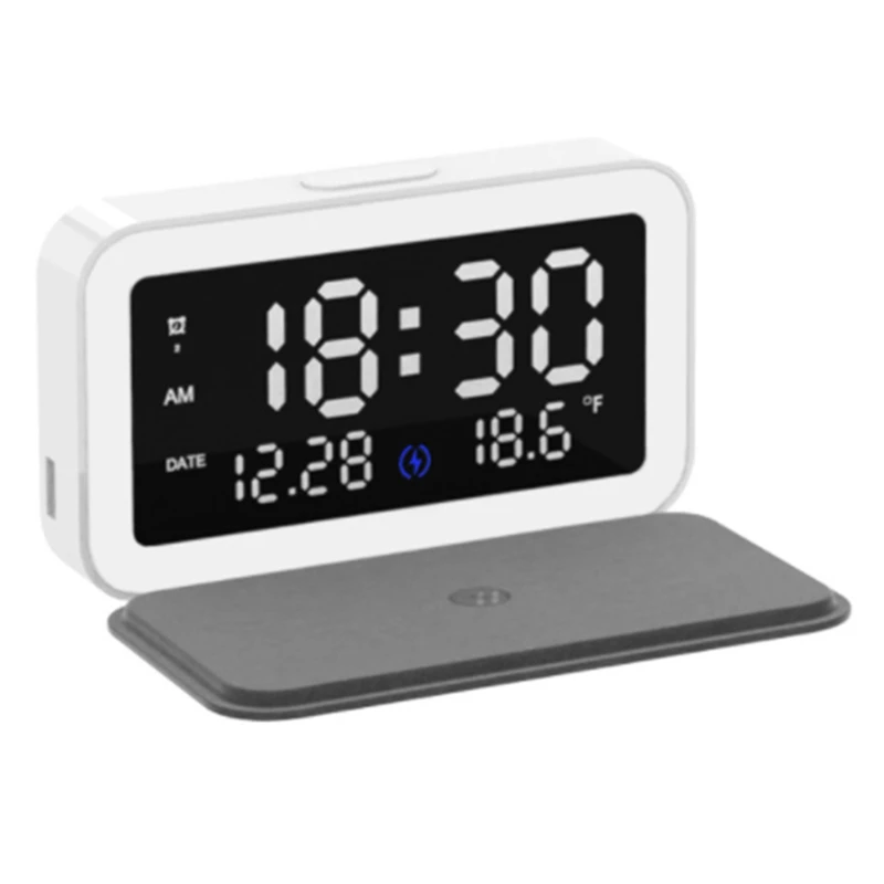 6 In 1 Alarm Clock Wireless Charger With Digital Thermometer Led Desk